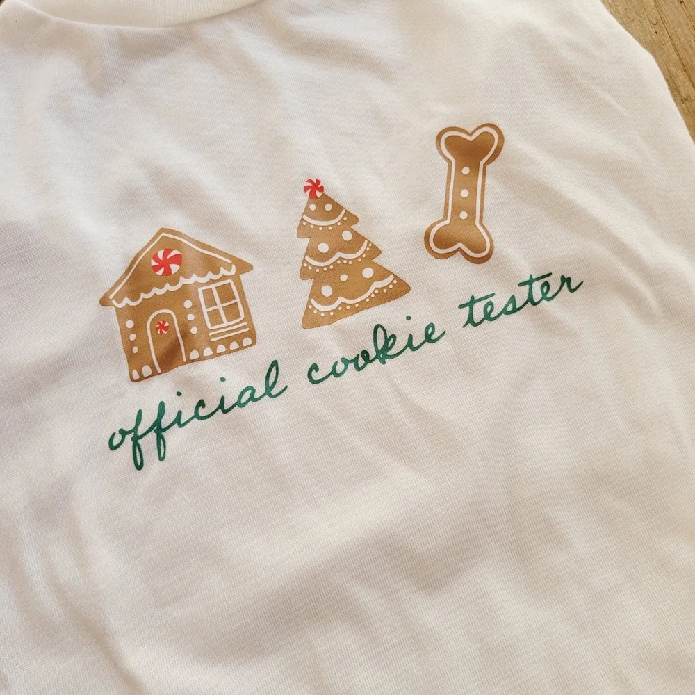 Merry‎ & Bright Official Cookie Tester Dog Shirt White Christmas Gingerbread Med